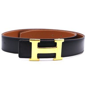 Black On Gold 32mm H Reversible Leather 75 Belt